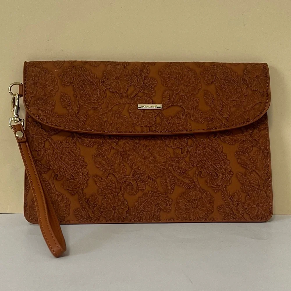 Lovevook Brown Embossed Clutch with Wristlet